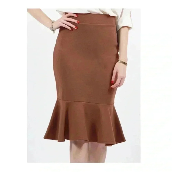 🆕 Zenana Outfitters Light Brown Mermaid-Hem Mid Skirt XL🆕 - Picture 6 of 10